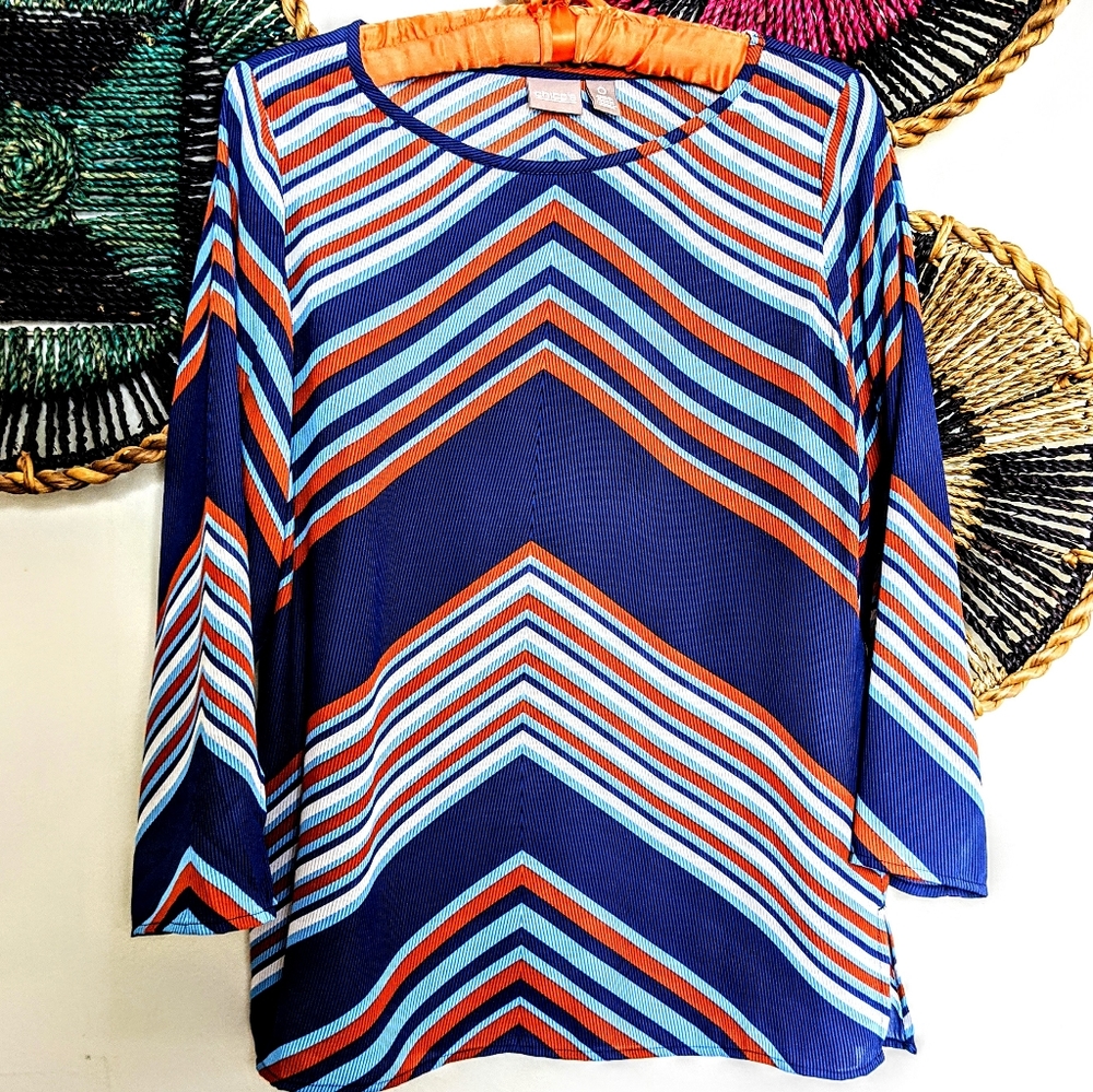 🔴SOLD🔴 Chico's Chevron Tunic Blouse Slit Sleeves - Picture 8 of 8